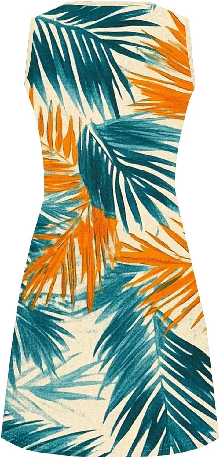 Boho Dresses for Women 2025 Summer Floral Cute Sundress Casual Sleeveless Tank Beach Mini Dress with Pocket