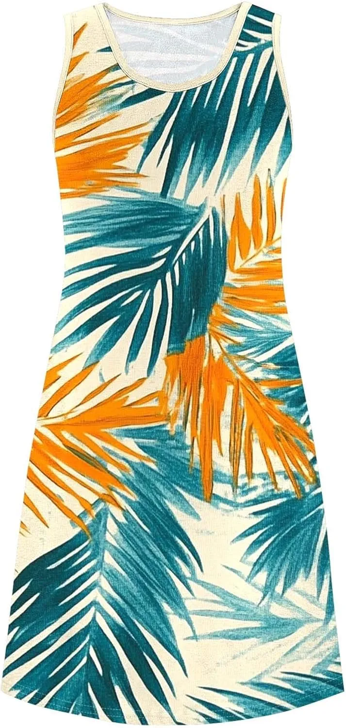 Boho Dresses for Women 2025 Summer Floral Cute Sundress Casual Sleeveless Tank Beach Mini Dress with Pocket