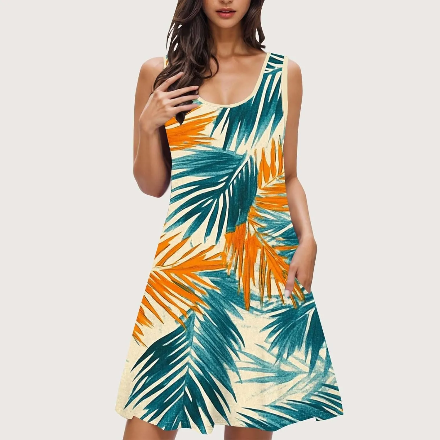 Boho Dresses for Women 2025 Summer Floral Cute Sundress Casual Sleeveless Tank Beach Mini Dress with Pocket