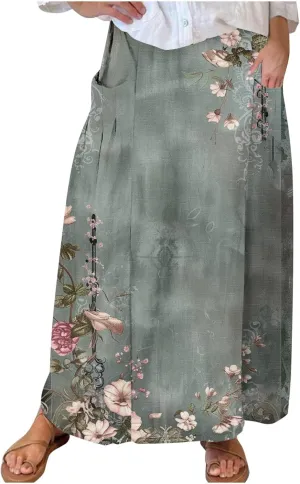 Boho Skirt for Women Floral Butterfly Graphic Skirts High Waisted Plus Size Baggy Skirts Pleated Skirt Outfits