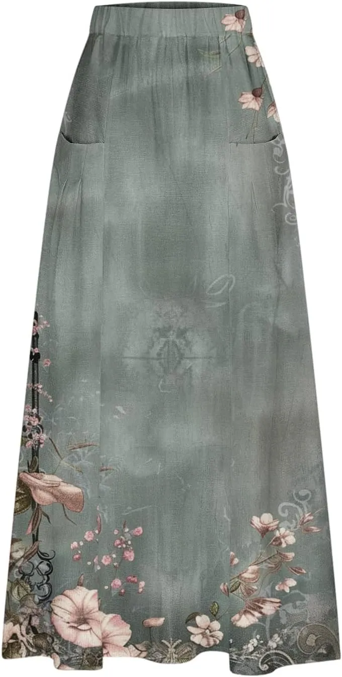 Boho Skirt for Women Floral Butterfly Graphic Skirts High Waisted Plus Size Baggy Skirts Pleated Skirt Outfits