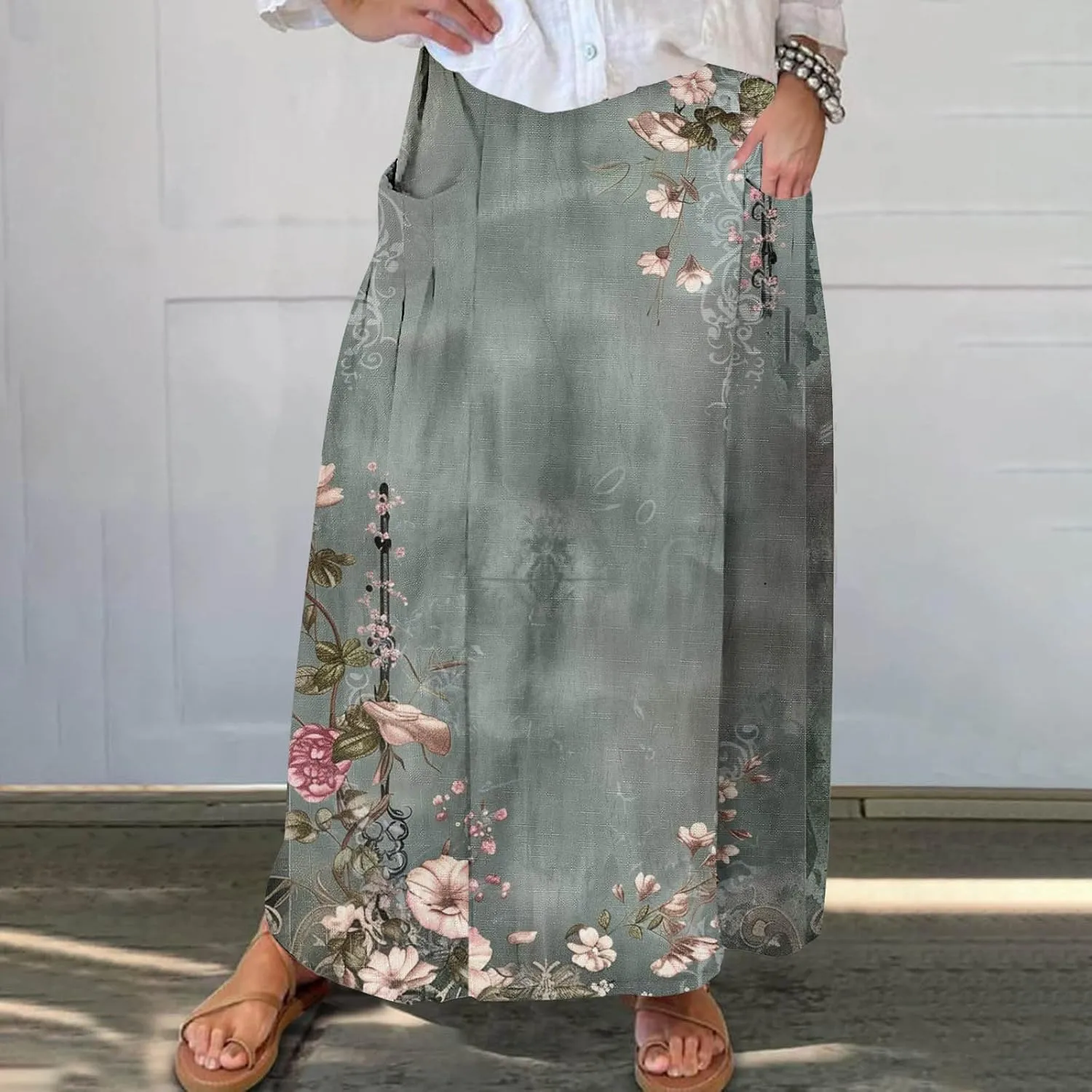 Boho Skirt for Women Floral Butterfly Graphic Skirts High Waisted Plus Size Baggy Skirts Pleated Skirt Outfits