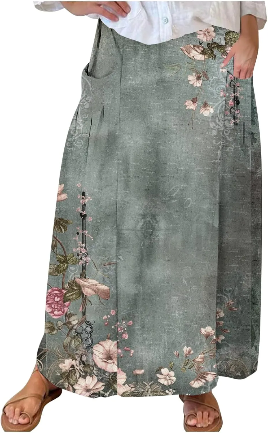 Boho Skirt for Women Floral Butterfly Graphic Skirts High Waisted Plus Size Baggy Skirts Pleated Skirt Outfits
