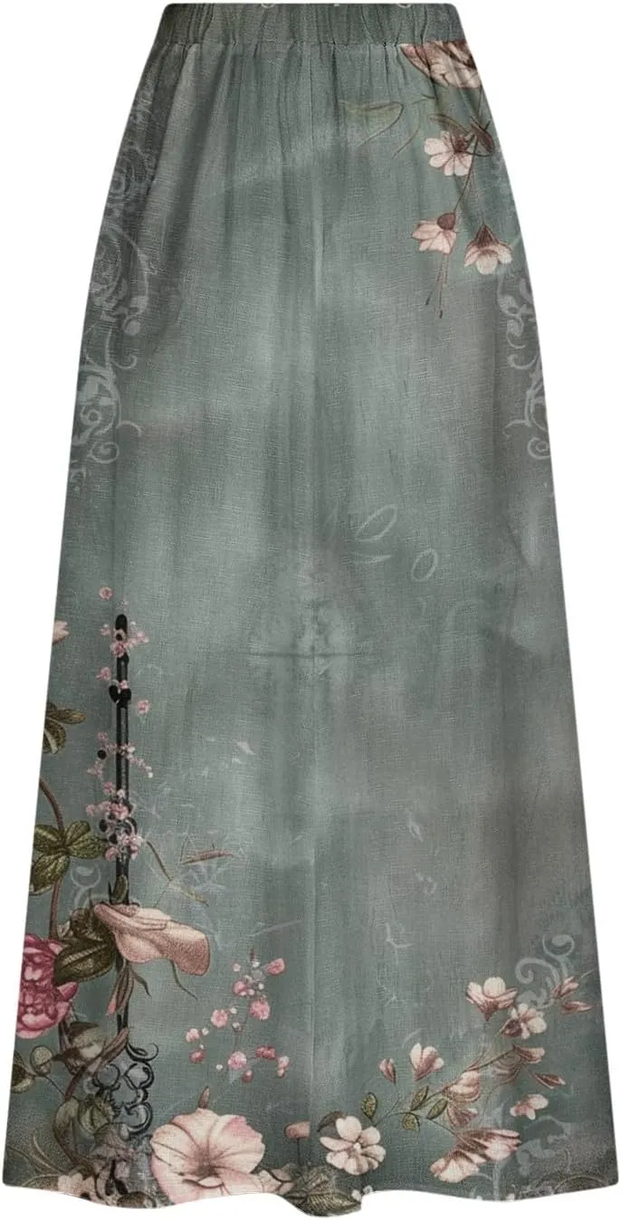 Boho Skirt for Women Floral Butterfly Graphic Skirts High Waisted Plus Size Baggy Skirts Pleated Skirt Outfits