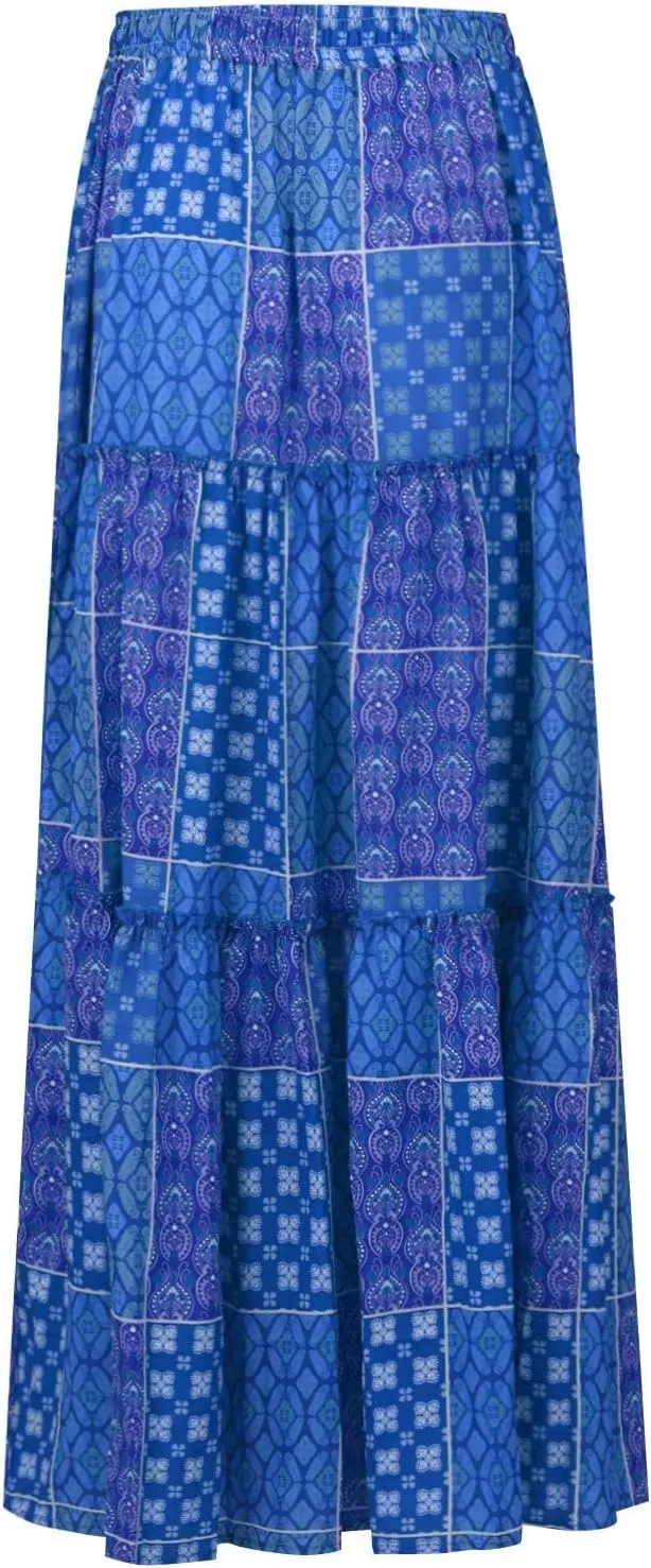 Boho Skirts for Women 2025 Summer Flowy High Waist A Line Pleated Maxi Skirts Elegant Floral Beach Outfits
