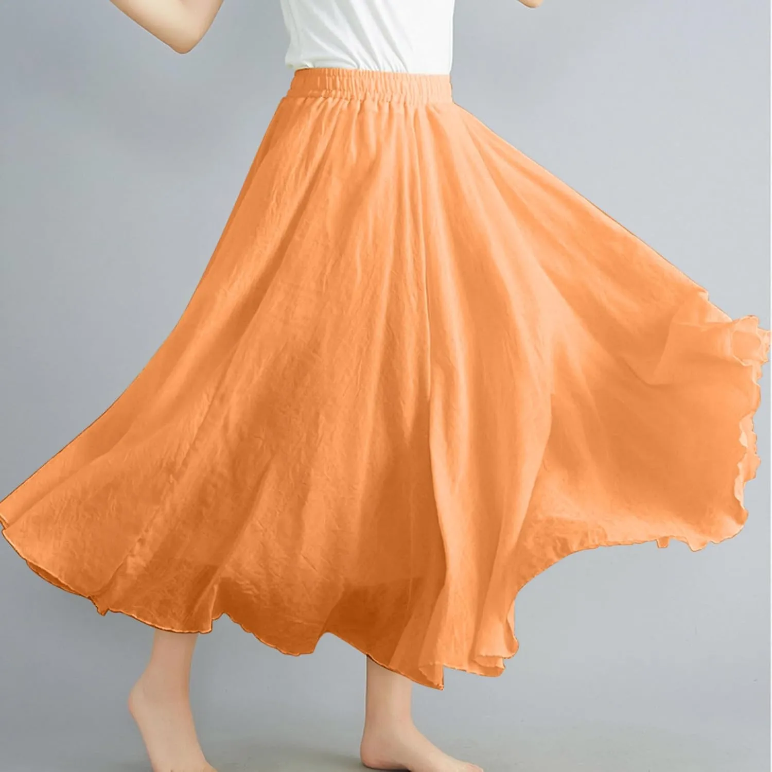 Borniu Women's Maxi Skirts 2025 Summer Trendy Ruffle High Waisted Casual Long Flowy Swing Solid Color Lightweight Skirt