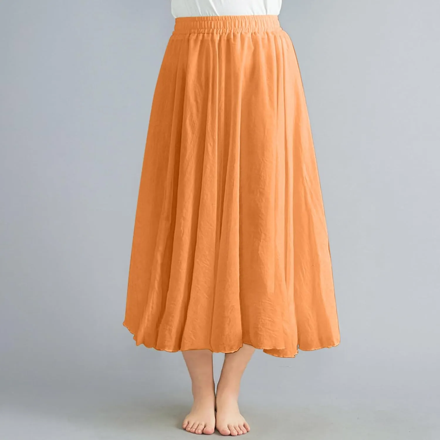 Borniu Women's Maxi Skirts 2025 Summer Trendy Ruffle High Waisted Casual Long Flowy Swing Solid Color Lightweight Skirt