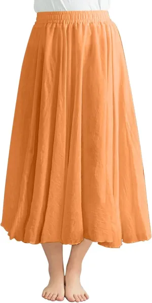 Borniu Women's Maxi Skirts 2025 Summer Trendy Ruffle High Waisted Casual Long Flowy Swing Solid Color Lightweight Skirt