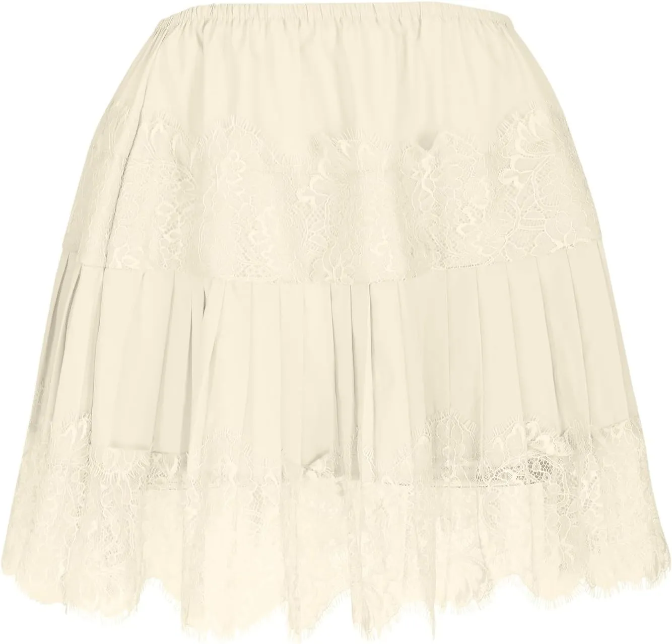 Borniu Womens Temperament Y2K Lace Skirts Flowy A Line Short Skirt High Waisted Ruffle Mini Skirts Pleated Cute Solid Skirt