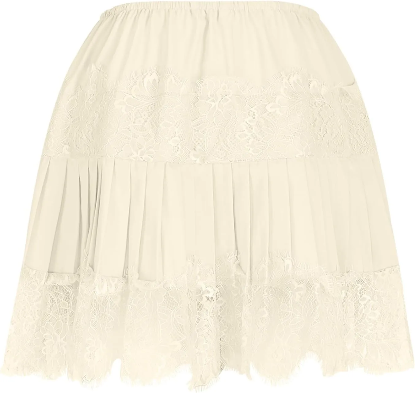 Borniu Womens Temperament Y2K Lace Skirts Flowy A Line Short Skirt High Waisted Ruffle Mini Skirts Pleated Cute Solid Skirt