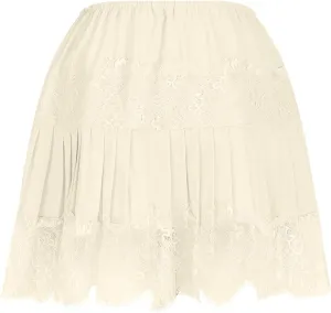 Borniu Womens Temperament Y2K Lace Skirts Flowy A Line Short Skirt High Waisted Ruffle Mini Skirts Pleated Cute Solid Skirt