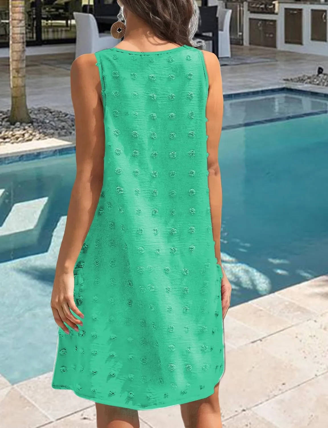 Buauty Womens Casual Sun Dresses Summer Swimsuit Swiss Polka Dot Beach Cover Up Sleeveless V Neck Tank Dress 2025 Vacation