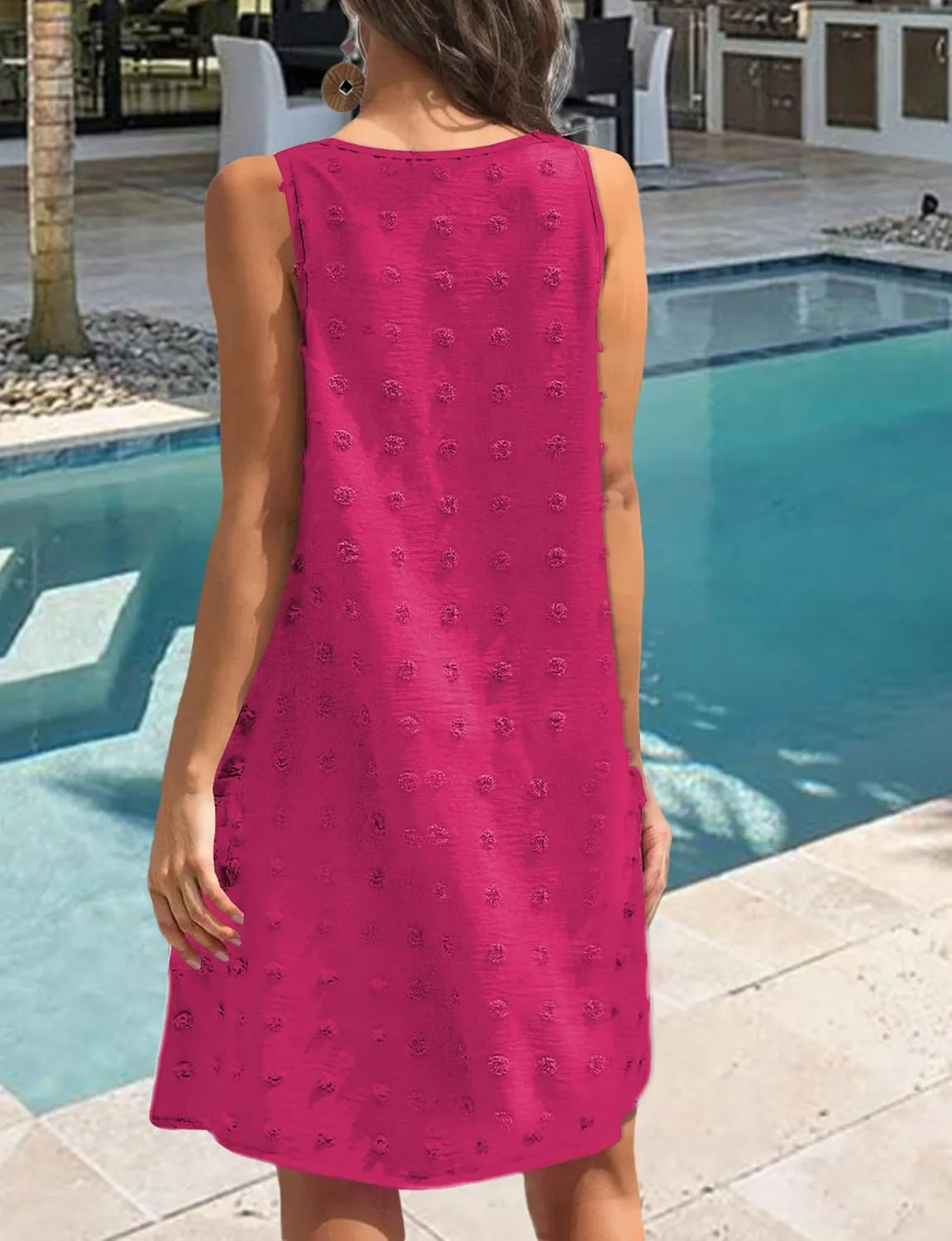 Buauty Womens Casual Sun Dresses Summer Swimsuit Swiss Polka Dot Beach Cover Up Sleeveless V Neck Tank Dress 2025 Vacation
