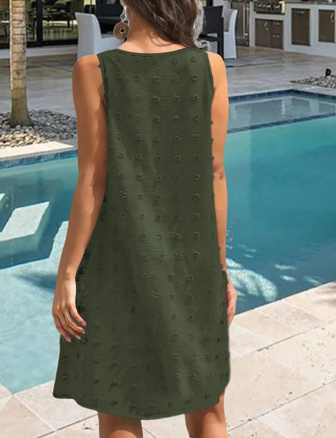 Buauty Womens Casual Sun Dresses Summer Swimsuit Swiss Polka Dot Beach Cover Up Sleeveless V Neck Tank Dress 2025 Vacation