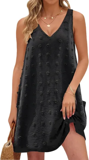 Buauty Womens Casual Sun Dresses Summer Swimsuit Swiss Polka Dot Beach Cover Up Sleeveless V Neck Tank Dress 2025 Vacation