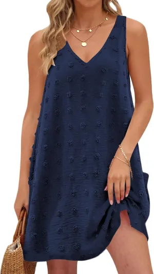 Buauty Womens Casual Sun Dresses Summer Swimsuit Swiss Polka Dot Beach Cover Up Sleeveless V Neck Tank Dress 2025 Vacation