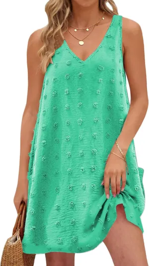 Buauty Womens Casual Sun Dresses Summer Swimsuit Swiss Polka Dot Beach Cover Up Sleeveless V Neck Tank Dress 2025 Vacation