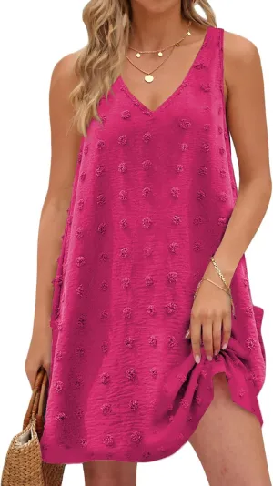 Buauty Womens Casual Sun Dresses Summer Swimsuit Swiss Polka Dot Beach Cover Up Sleeveless V Neck Tank Dress 2025 Vacation