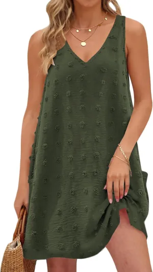 Buauty Womens Casual Sun Dresses Summer Swimsuit Swiss Polka Dot Beach Cover Up Sleeveless V Neck Tank Dress 2025 Vacation
