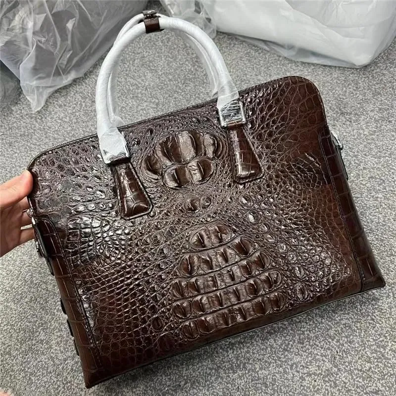 Business Casual Style Genuine Crocodile Skin Men's Work Purse Handbag Authentic Real Alligator Leather Male ZIP Briefcase Bag