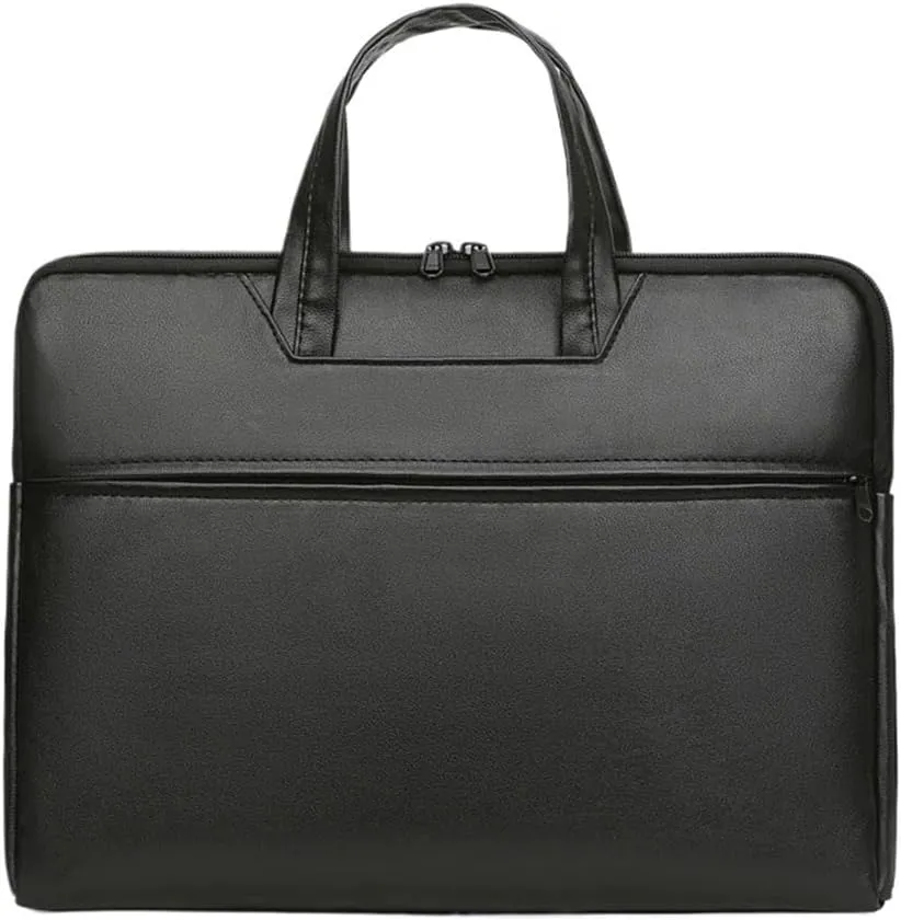 Business Casual Style Water Resistant Meeting Leather Portfolio Briefcase Slim Profile Commuter Tote For Office