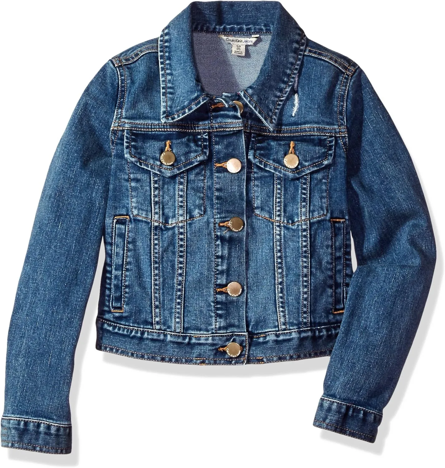 Calvin Klein Girls' Basic Jean Jacket, Stretch Denim with Button Closure, Casual Style