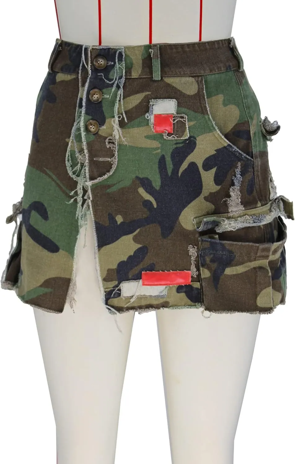 Camo Cargo Skirts for Women - High Waist Slit Bodycon Camouflage Denim Jean Skirt with Pocket Streetwear