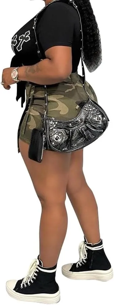 Camo Cargo Skirts for Women - High Waist Slit Bodycon Camouflage Denim Jean Skirt with Pocket Streetwear