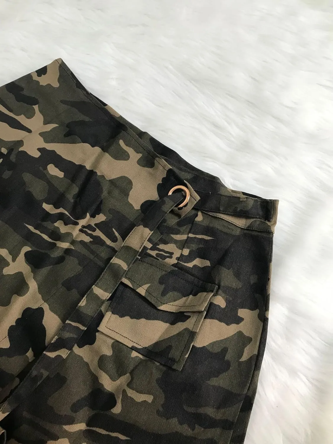 Camo Cargo Skirts for Women - High Waist Slit Bodycon Camouflage Denim Jean Skirt with Pocket Streetwear