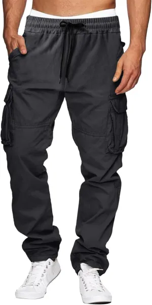 Cargo Pants for Men Casual Drawstring Lightweight Relaxed Fit Work Pants Pockets Outdoor Athletic Sweatpants Hiking Trousers