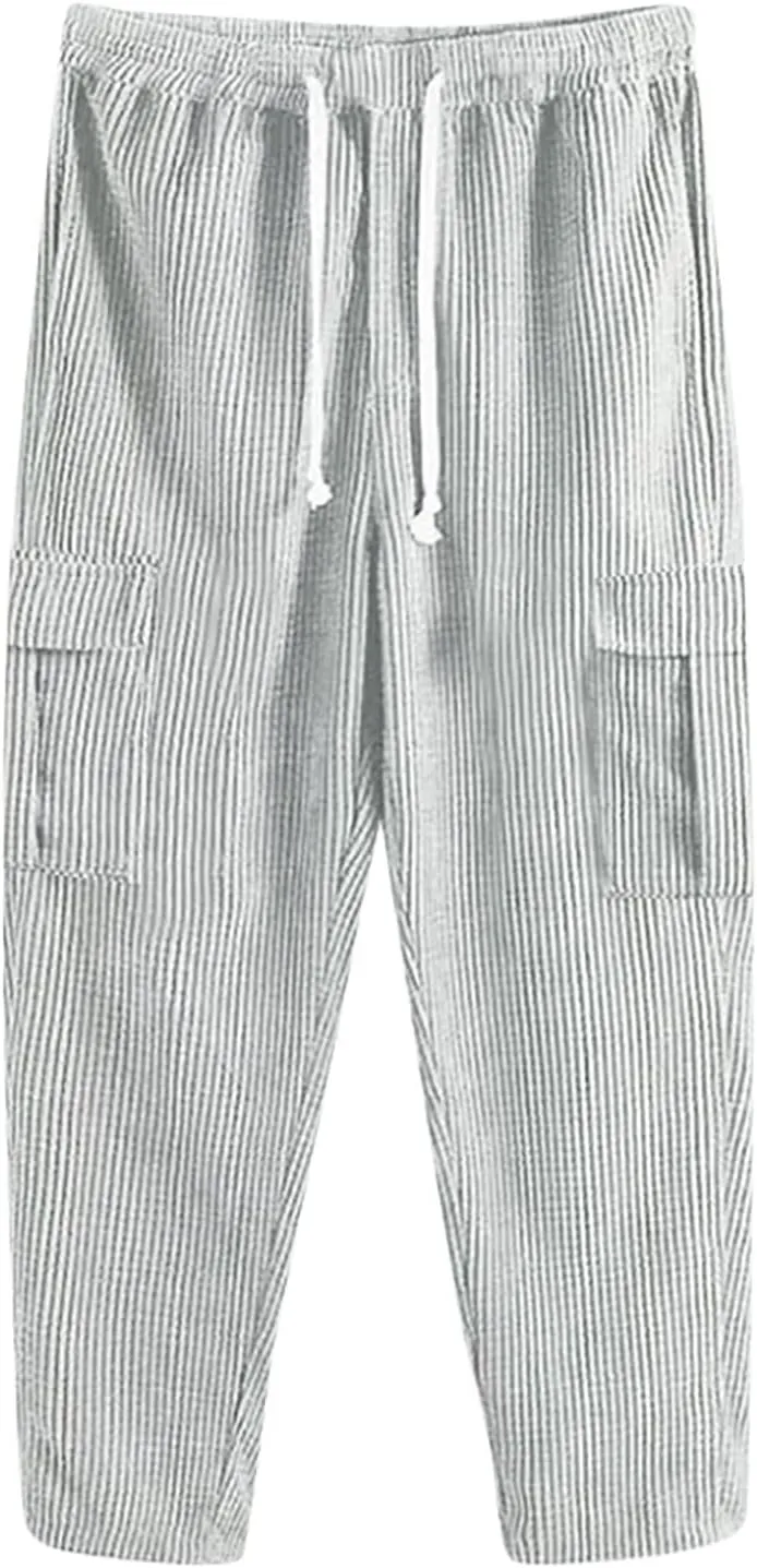 Cargo Pants for Men,Mens Joggers Pants Cotton Drawstring Chino Cargo Pants Hiking Casual Jogging Sweatpants