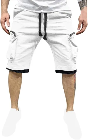 Cargo Shorts for Men Stretch Waist Big and Tall Color Block Drawstring Shorts Loose Casual Outdoor Short with Pockets