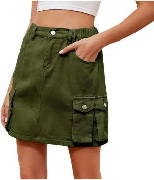 Cargo Skirt for Women Summer Casual Denim Jean Skirt Mini Low Waist Button Bodycon Y2K Flap Pockets Skirts Shorts