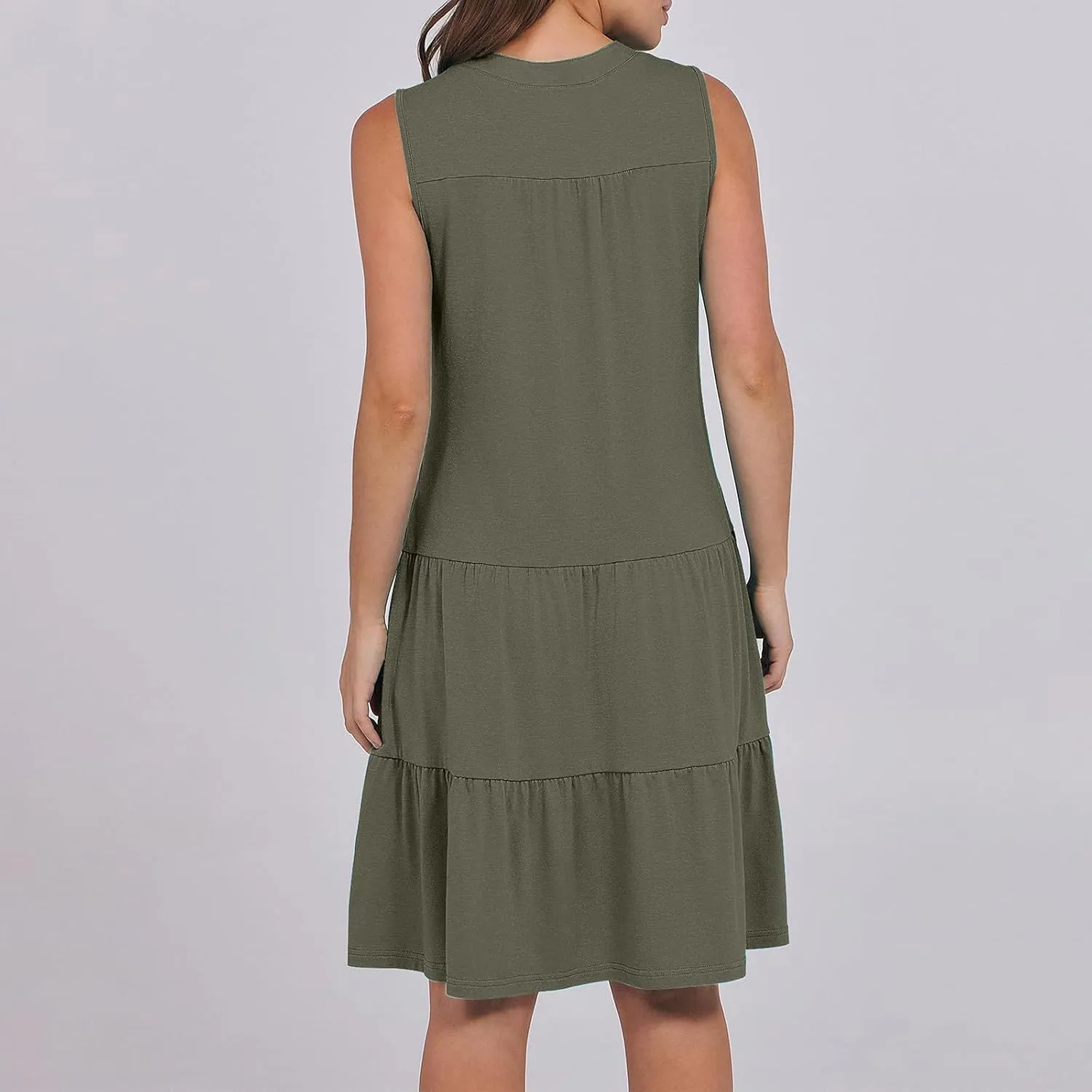 Casual Summer Dresses for Women 2025 Beach Vacation Mini Dresses with Pockets Sleeveless V Neck Ruffle Dresses
