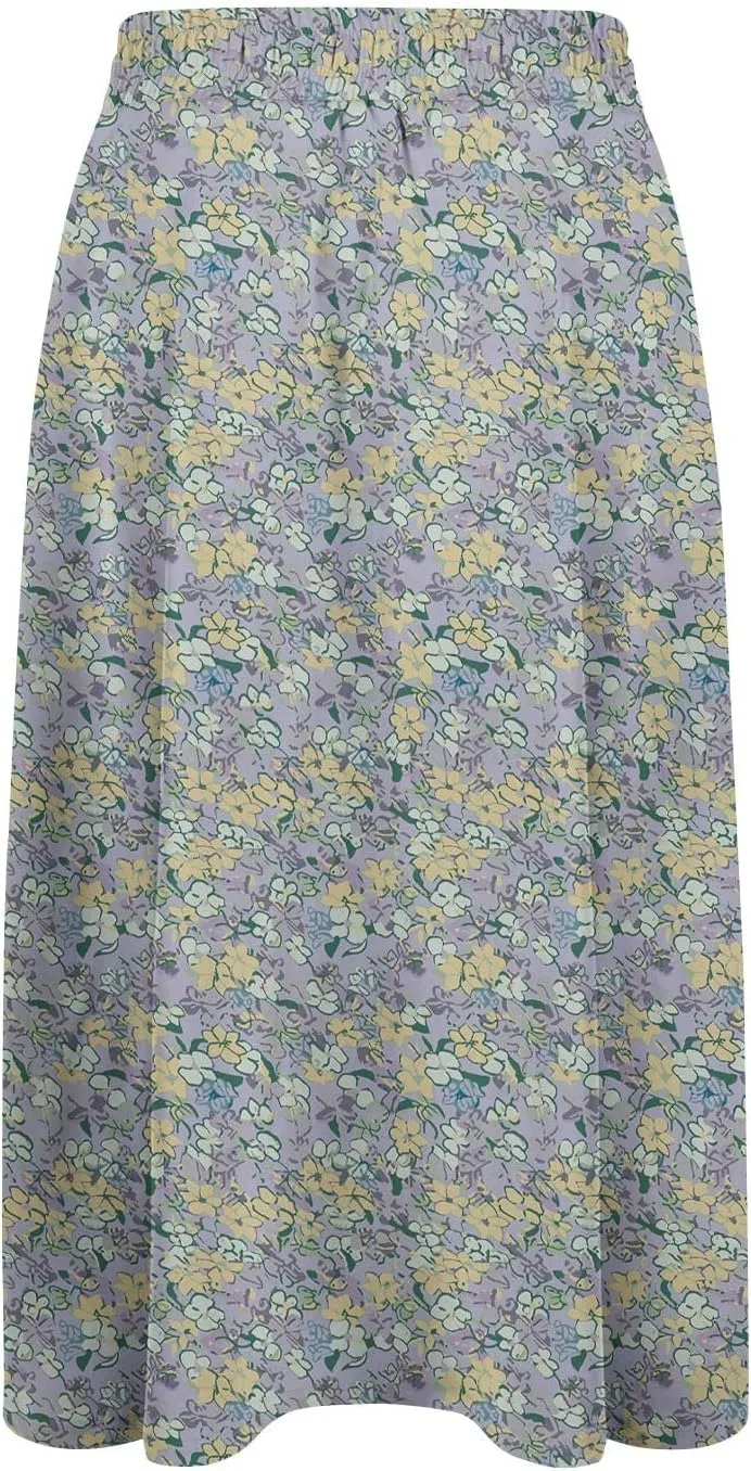 Casual Summer Skirts for Women Floral Midi Skirts Drawstring Elastic Waist Knee Length Skirt A Line Skirt with Pocket