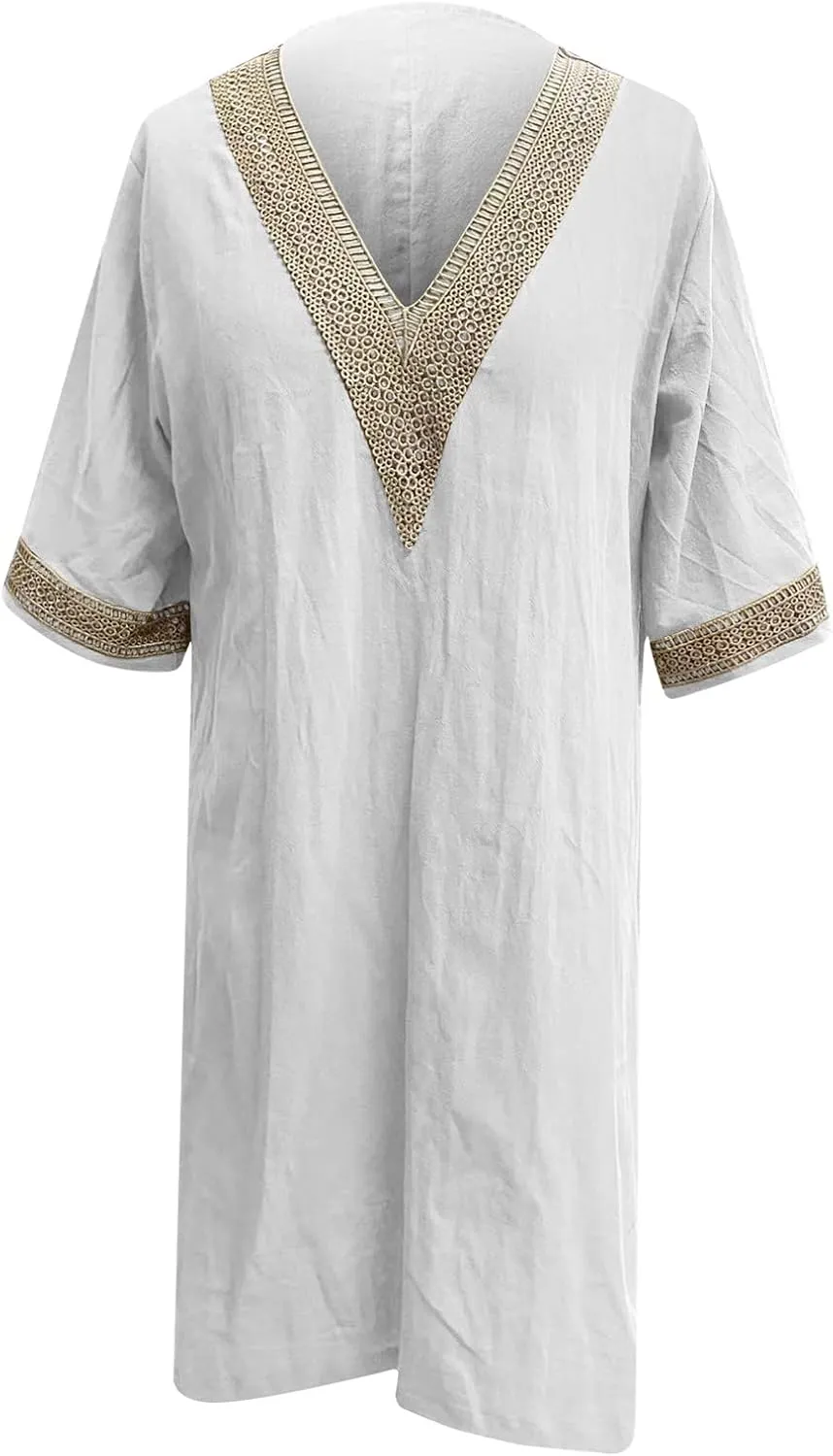 Ceboyel Cotton Linen Dresses for Women 2025 Boho Casual Short Dress V Neck Summer Dress Trendy Elegant Ladies Outfits