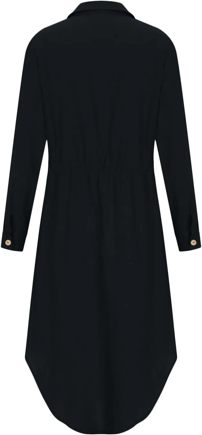 Ceboyel Linen Shirt Dresses for Women Button Down Drawstring Causal Dress Plain Long Maxi Dresses Trendy Ladies Outfits 2023