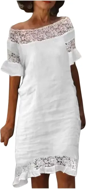 Ceboyel Women 2023 Summer Linen Dresses Cotton Boho Shirt Dresses Midi Length Casual Dress Trendy Ladies Beach Outfits