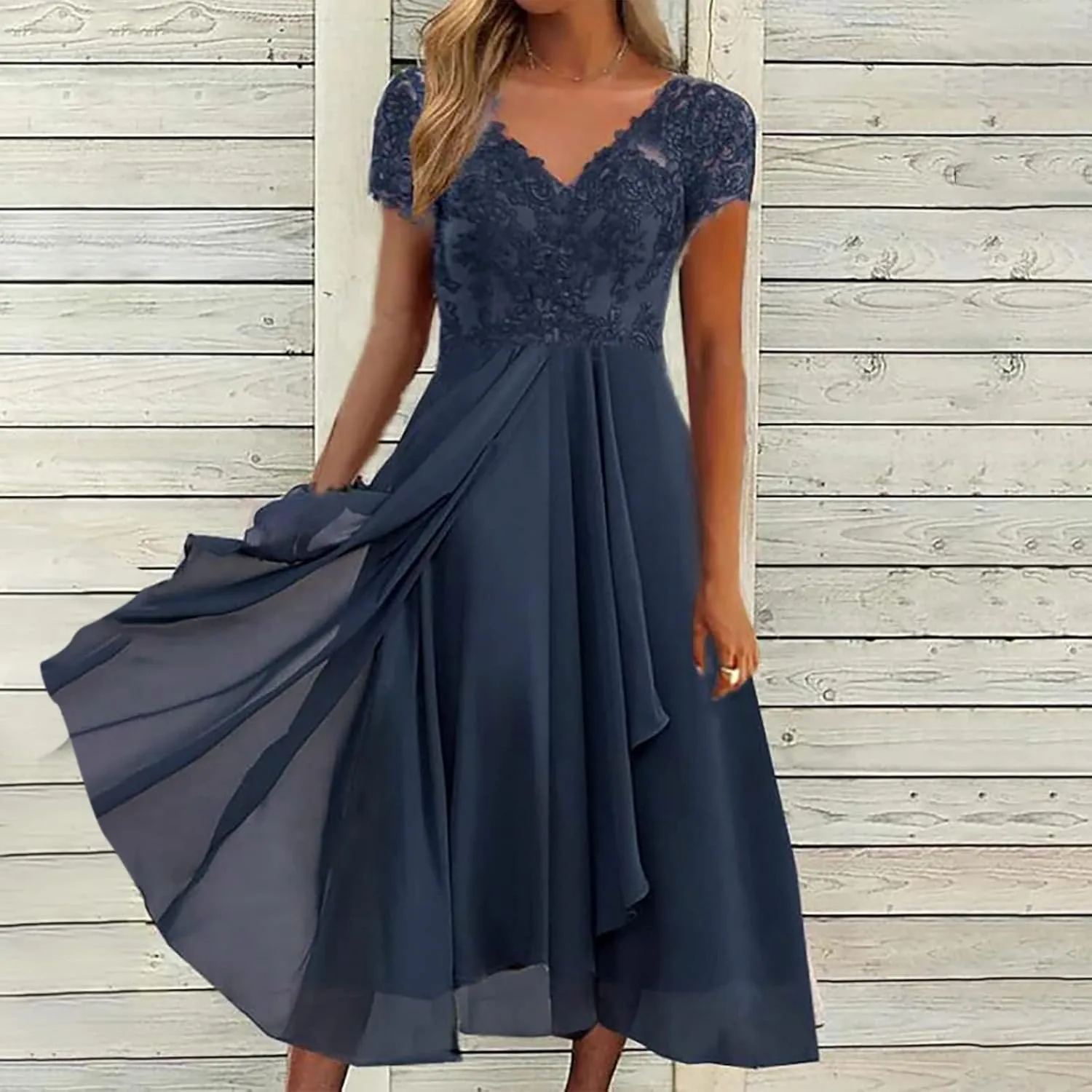Chiffon Bridesmaid Dresses Long V Neck with Slit Ruffle Pleated Empire Waist Formal Dresses for Wedding Slit Formal Dresses