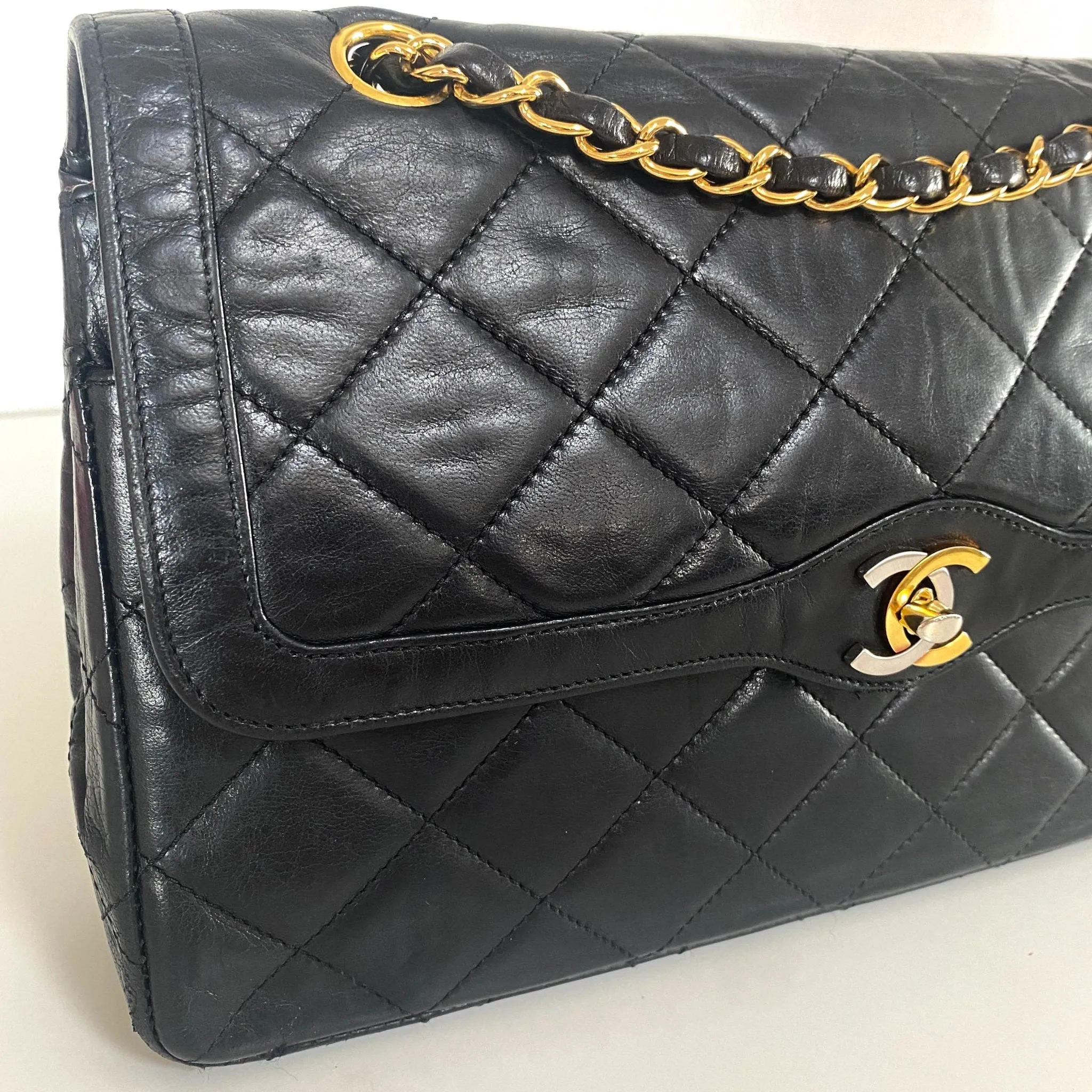 Classic Double Flap Lambskin Double Chain Bag Paris Limited Gold / Silver Hardware