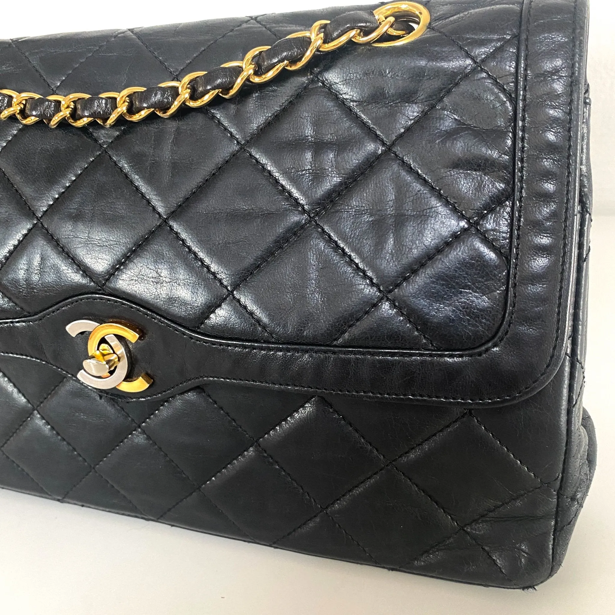 Classic Double Flap Lambskin Double Chain Bag Paris Limited Gold / Silver Hardware