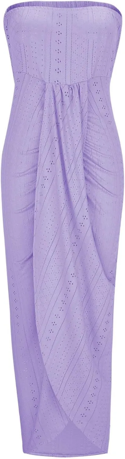 Cocktail Dresses for Women Sexy High Split Bodycon Strapless Eyelet Embroidery Wedding Dress Summer Casual Sundress