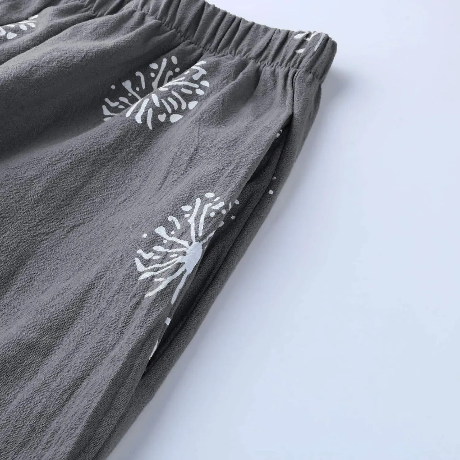 Cotton Linen Casual Summer Capri Pants for Women Cropped Comfy Baggy Trousers Palazzo Lounge Pants, Medium