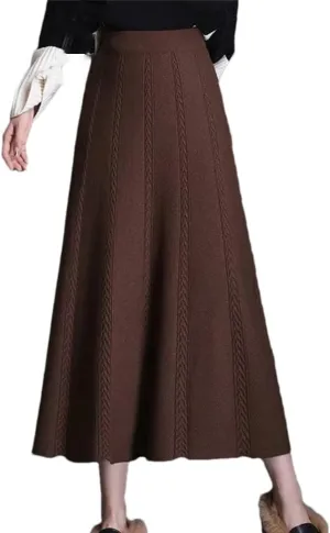 DBFBDTU Knitted Skirt Women's Elastic High Waist Solid Color Midi Skirt Office Ladies A-Line Long Skirts Female