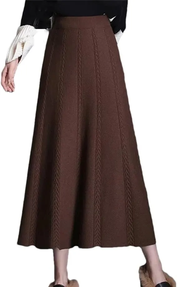 DBFBDTU Knitted Skirt Women's Elastic High Waist Solid Color Midi Skirt Office Ladies A-Line Long Skirts Female