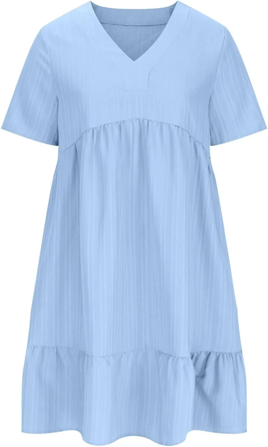 DDAPJ pyju Womens Summer Dresses 2025 V Neck Sleeveless Mini Babydoll Dress Casual Loose Flowy Tiered Beach Vacation Sundress