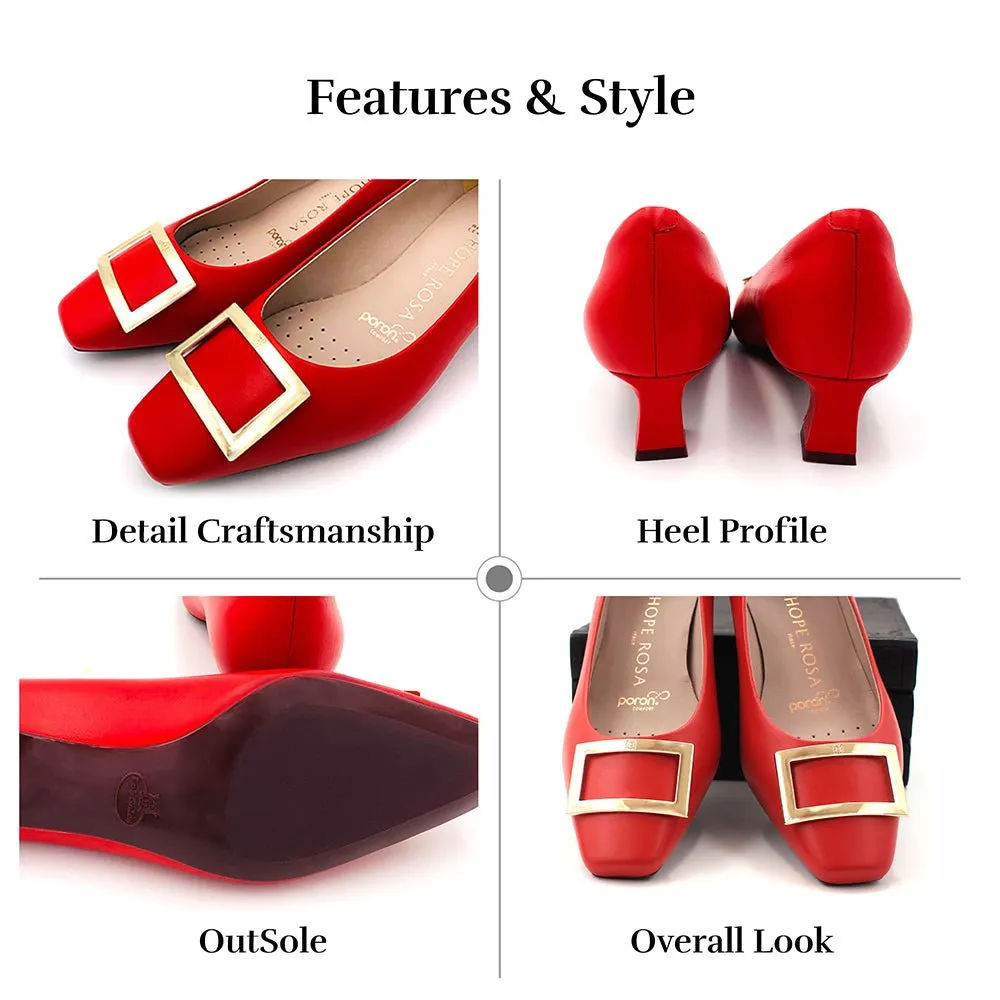 Dixie Red Gold Buckle Square Toe Pump
