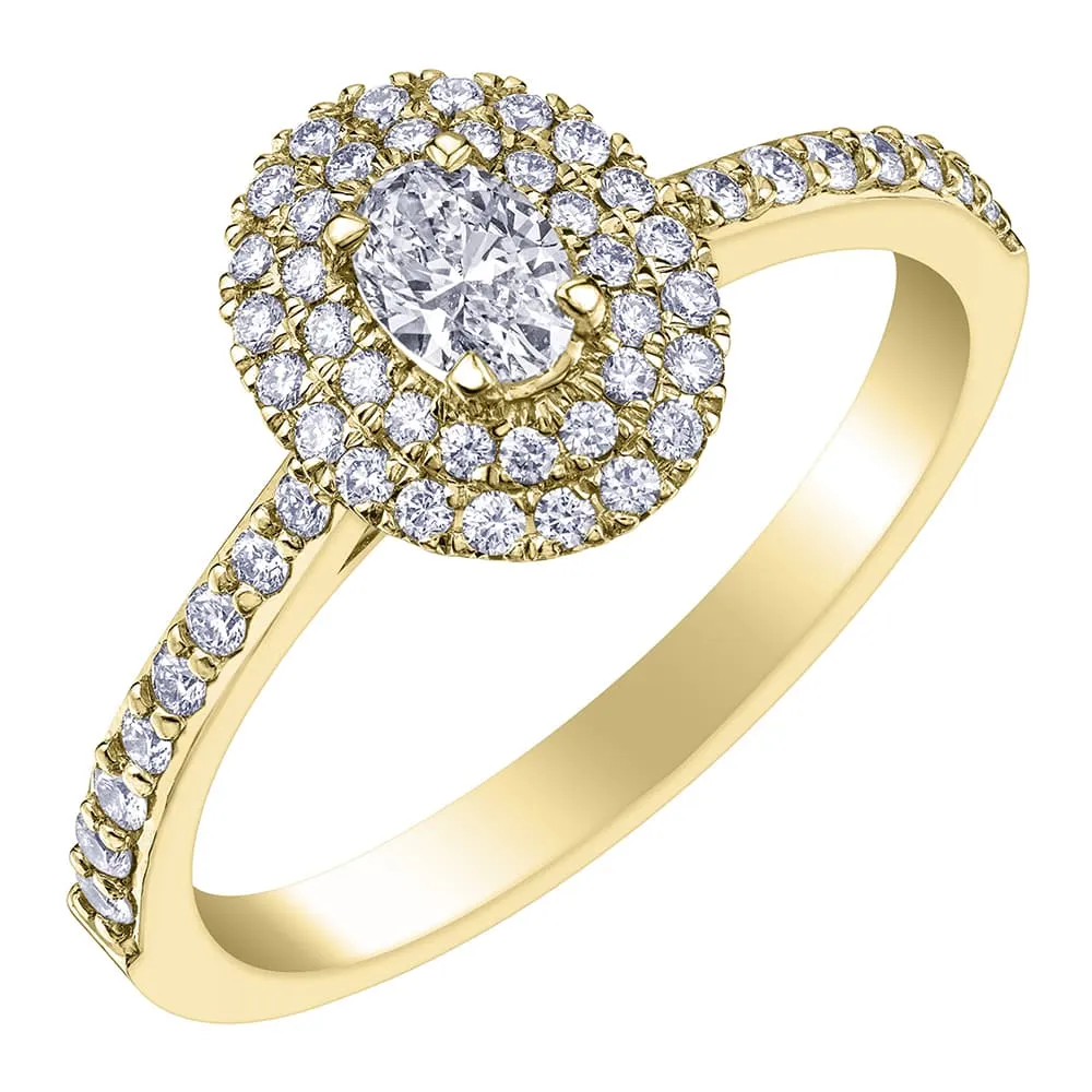 Double Halo Canadian Oval Diamond Engagement Ring