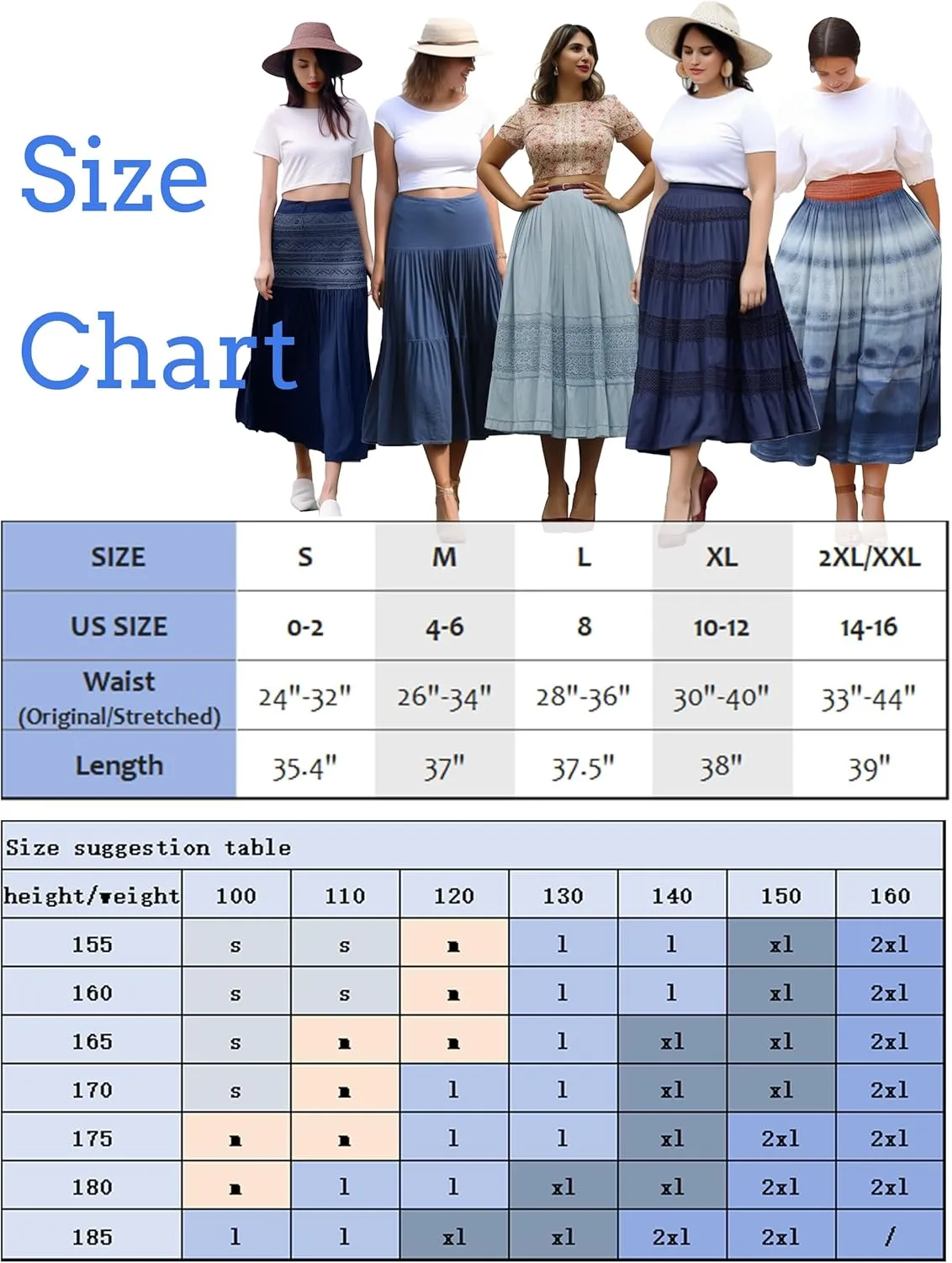DREFBUFY Maxi Skirt Womens High Waist Pleated Tiered Long Skirts Denim Casual Style Midi Dress for Women