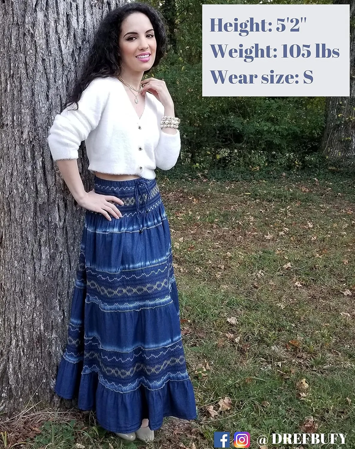 DREFBUFY Maxi Skirt Womens High Waist Pleated Tiered Long Skirts Denim Casual Style Midi Dress for Women